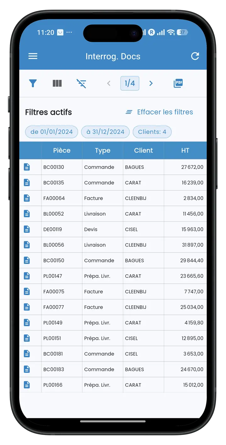 Capture APIMobiz - Interrogation documents et lignes