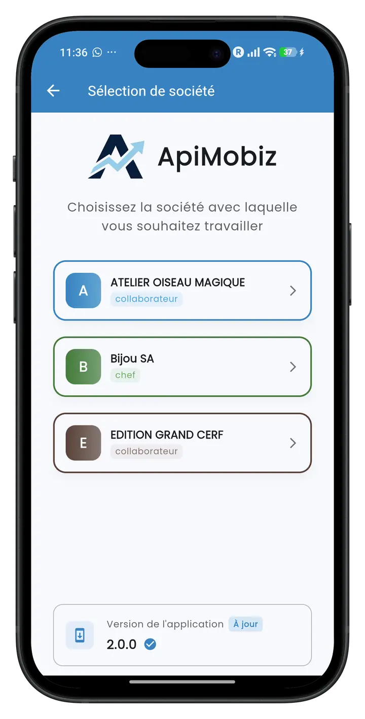 Capture APIMobiz - Gestion multi-societes